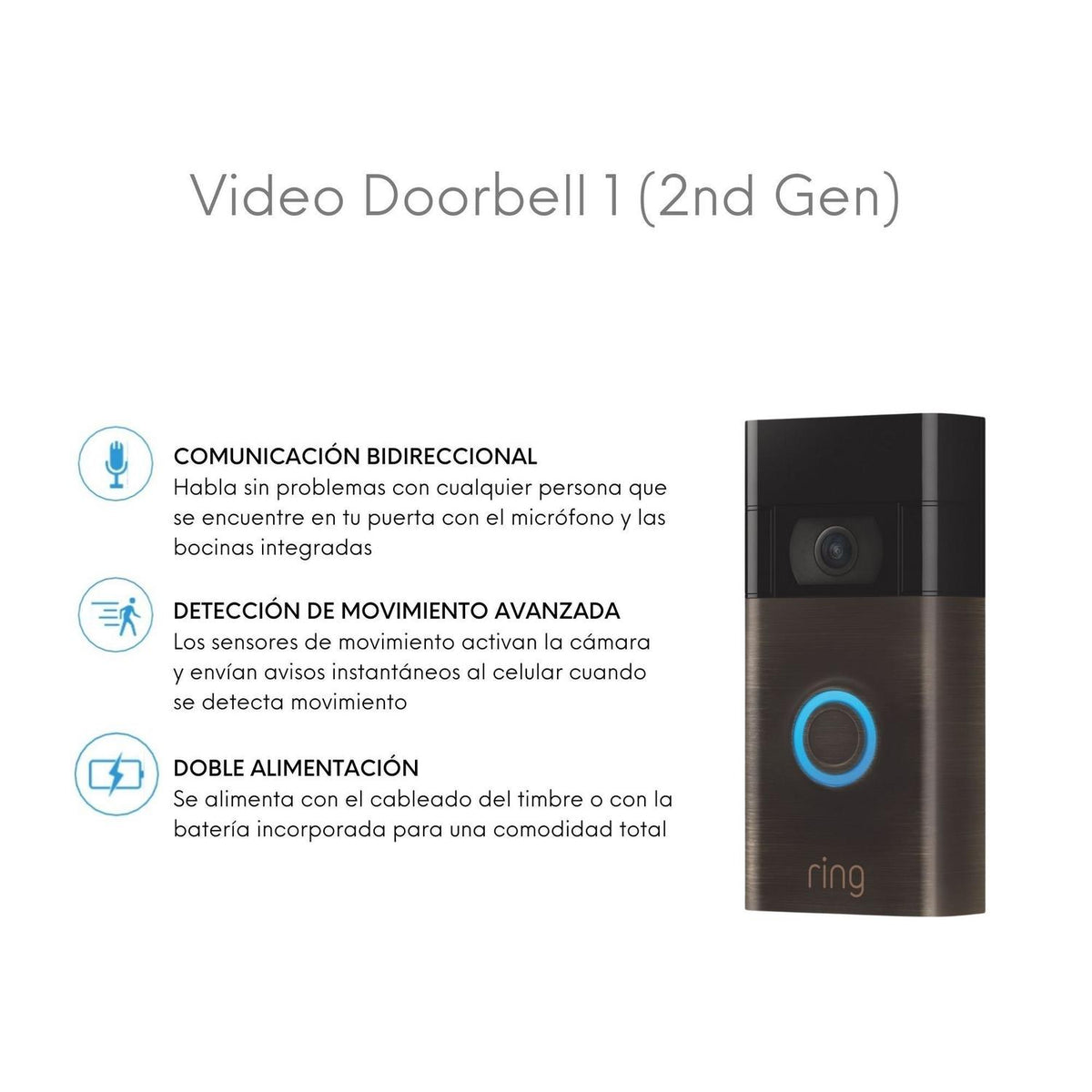 Ring Timbre Inteligente Timbre Inteligente Video Doorbell 1 (2 Gen) Inalámbrico Wi-Fi - vertikal