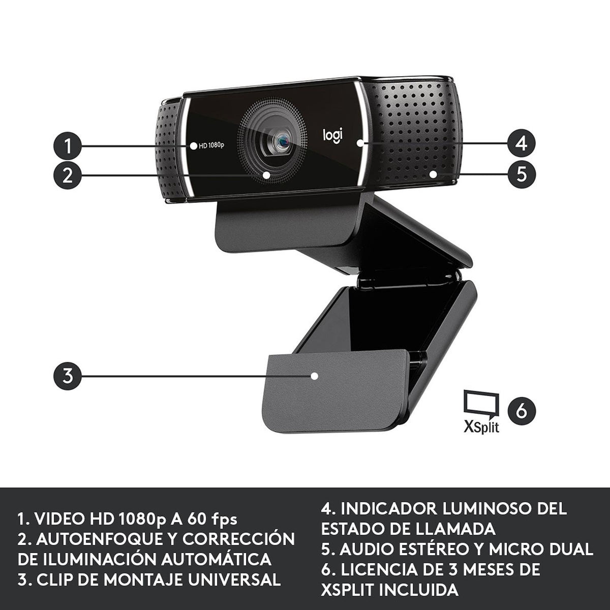 Logitech Webcam Webcam HD Pro Stream C922 a 60 fps - vertikal