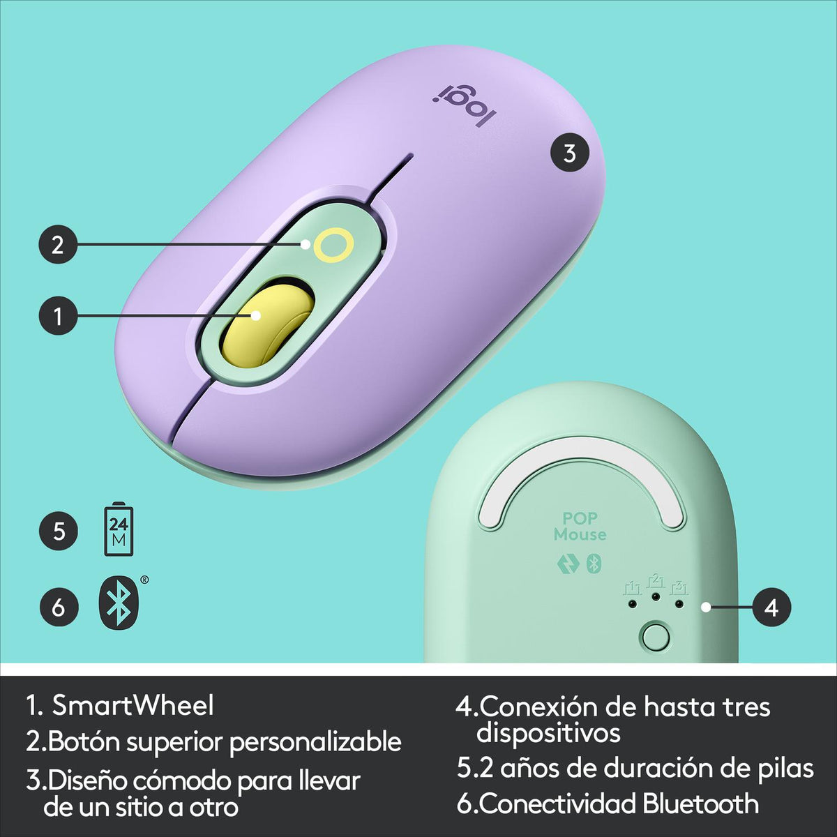 Logitech Mouse Inalámbrico Mouse Inalámbrico POP Bluetooth - vertikal